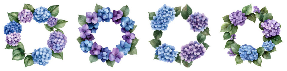 Elegant Blue and Lilac Hydrangea Floral Wreath Collection