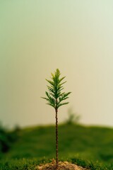 Delicate sapling stands alone, symbolizing growth and resilience
