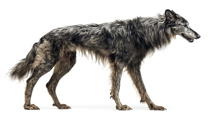 Fototapeta premium Grey Wolfdog Walking Side Profile