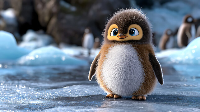 A penguin is standing on ice with other penguins in the background. generated using AI