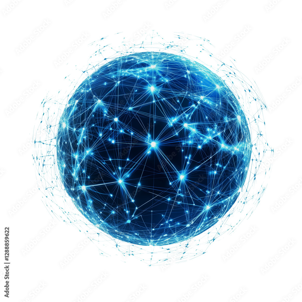 Poster global network sphere with connected nodes png isolated transparent white background photo image ful