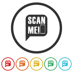 Scan me phone icon. Set icons in color circle buttons