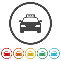 Taxi car icon. Set icons in color circle buttons
