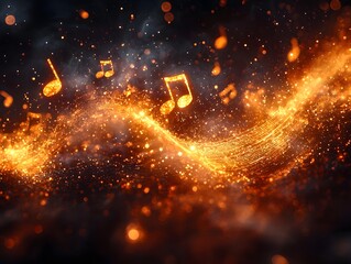 Glowing Cascade of Musical Notes Flowing Like a Luminous Waterfall Against a Darkened Background