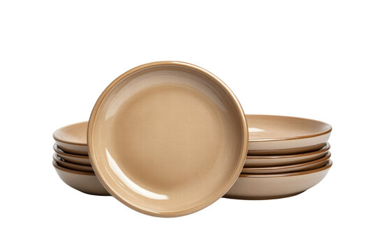 Beige ceramic plate isolated on white set, png