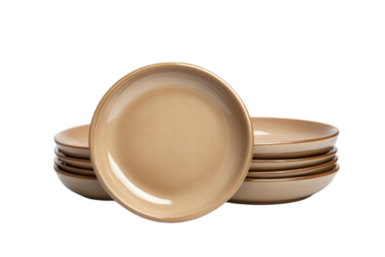 Beige ceramic plate isolated on white set, png