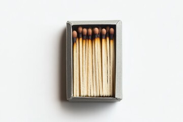 Used matches in a gray box on white background