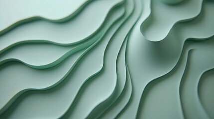 Fototapeta premium Abstract Green Waves of Curved Lines and Textures on Smooth Surface