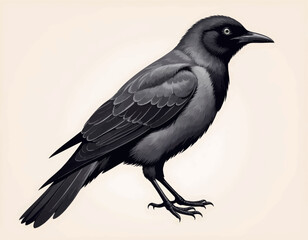 Obraz premium Detailed drawing of a black jackdaw bird 