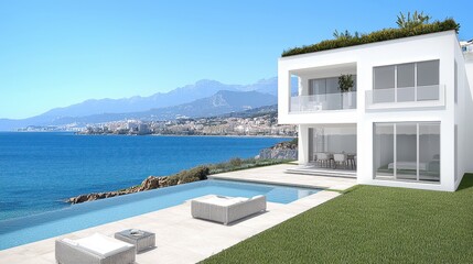 Modern Coastal Villa with Infinity Pool Overlooking Serene Ocean View