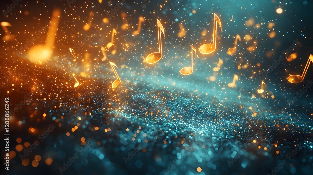 Aufkleber glowing 3d music notes floating in ethereal light on gradient background
