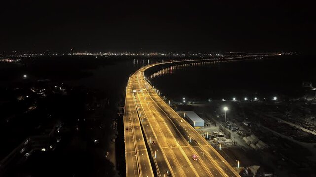 India's Longest Sea Bridge 'Trans-Harbour Sea Link. Nhava Sheva-Sewri sea bridge or Atal Setu in Mumbai, Maharashtra, India. A city at night.