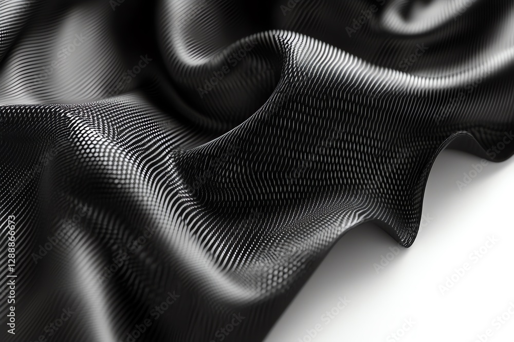 Poster abstract black textured material with smooth wavy drapes and subtle weave