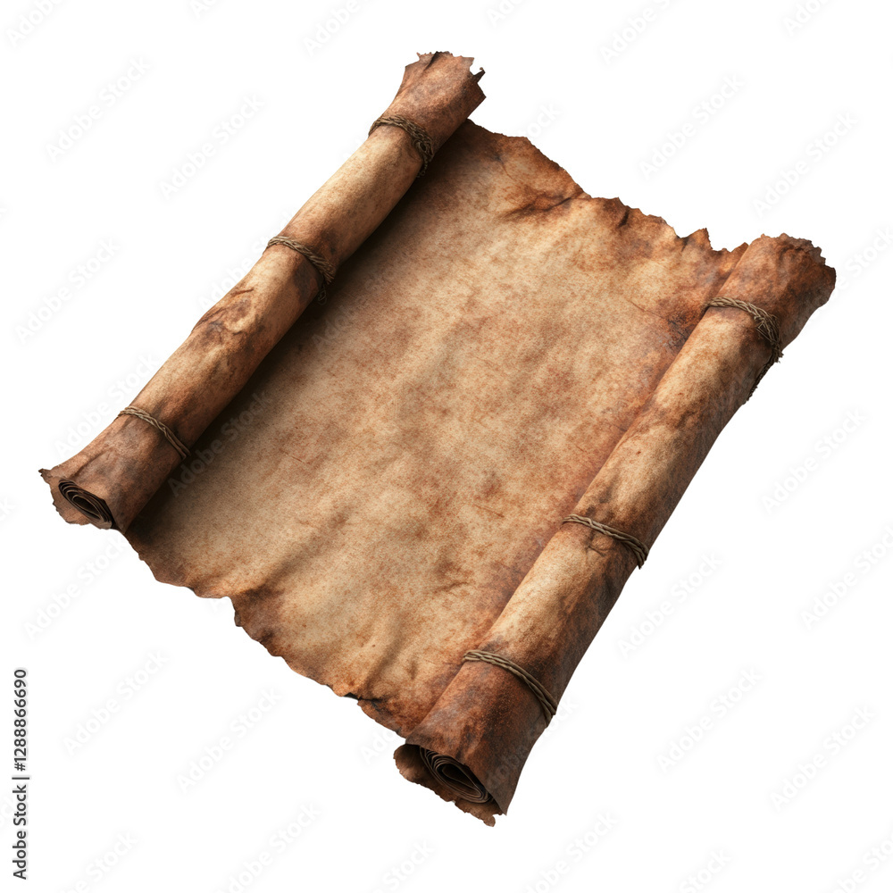 Poster ancient scroll with intricate designs and text on a wooden surface showcasing historical significanc