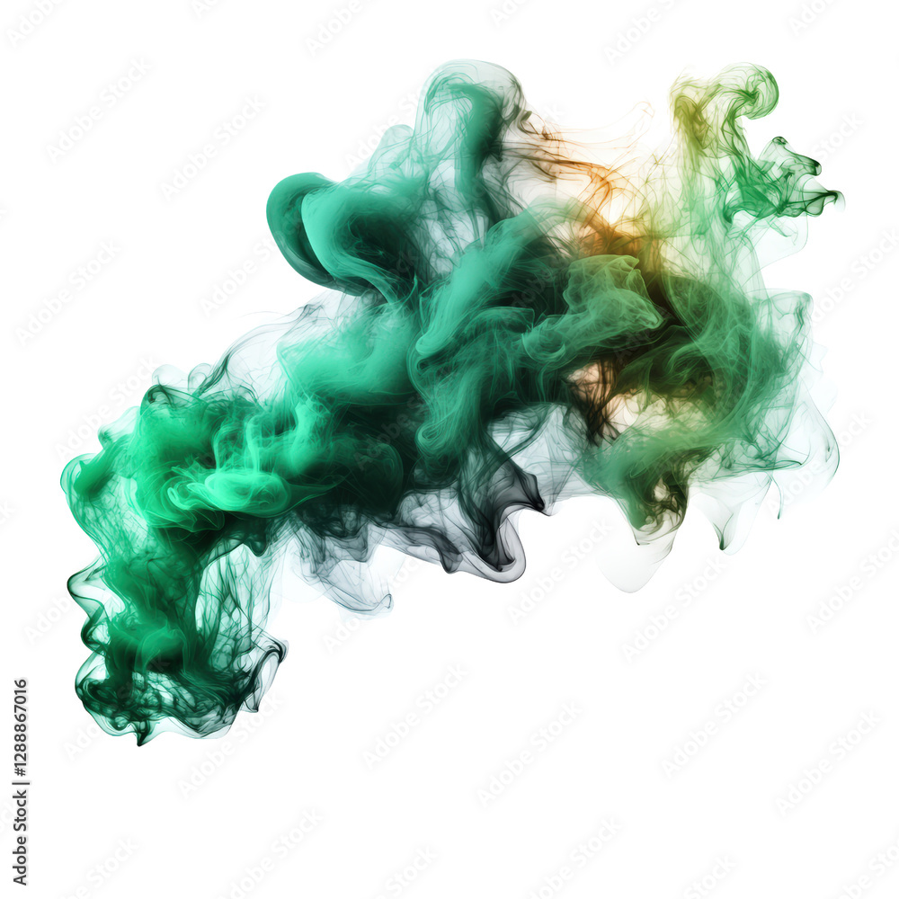 Poster green and white smoke cloud against a black background creating an abstract visual effect isolated o