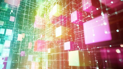 Obraz premium Vibrant Abstract Digital Cubes in Colorful 3D Space Environment