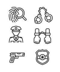 Police and Law Enforcement Line Icons.  stock illustration