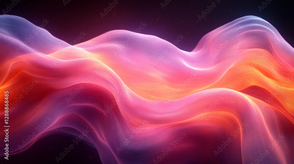 Poster abstract flowing wave in vibrant pink and orange hues against a dark background. futuristic and dyna