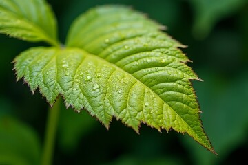 Closeup of a Wet Leaf with Water Droplets