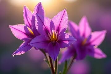 Fototapeta premium Close-up of Beautiful Purple Flowers in Sunlight