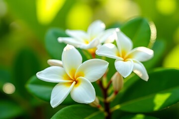 Obraz premium Close-up of Beautiful White Plumeria Flowers in Nature