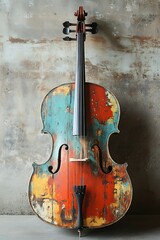 Colorful cello, grunge wall, music