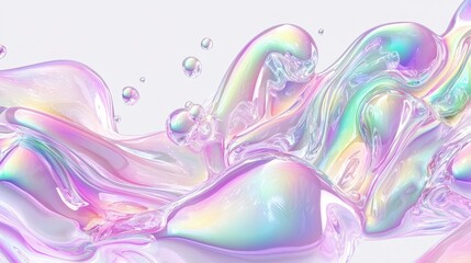 Fototapeta premium Iridescent Fluid Shapes with Bubbles in Soft Pastel Colors