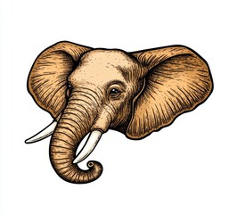 Obraz premium Detailed illustration of an elephant's head and tusks against a white background. The style is reminiscent of vintage nature illustrations, with