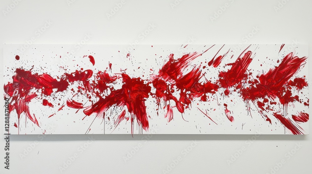 Aufkleber vivid abstract artwork with splashes of red paint on a white canvas in an art gallery setting