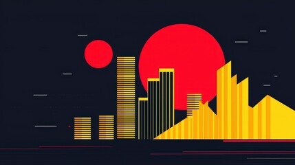 Fototapeta premium Abstract Urban Landscape with Red Sun and Yellow Buildings