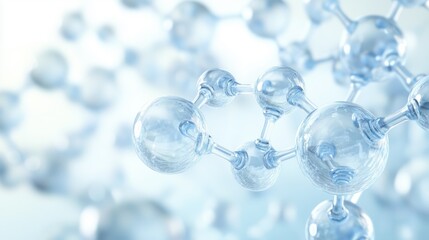 Transparent molecular structure with glassy atoms and chemical bonds in a scientific concept