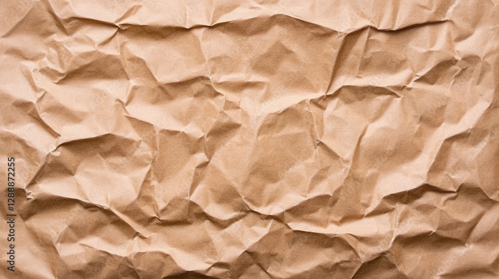 Poster close up view of crumpled brown paper texture. the image shows a detailed view of the wrinkles and c