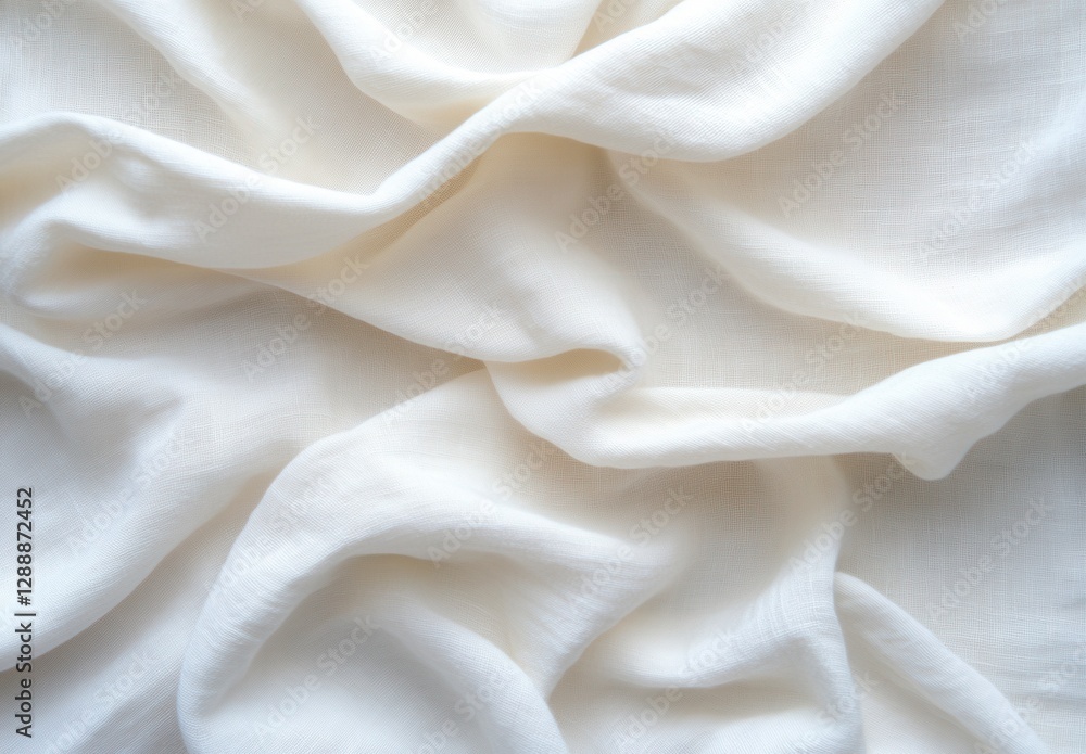 Aufkleber creamy white textured fabric with soft folds and wrinkles. close up view showing the subtle texture 