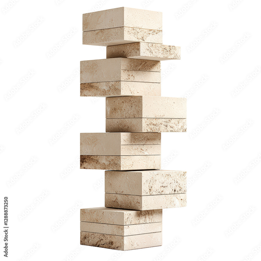 Poster tall stack of white blocks arranged in a neat vertical formation on a plain background isolated on t