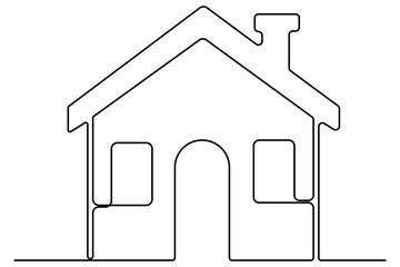 Continuous one line drawing House concept art illustration of white background
