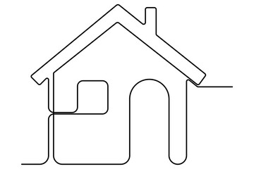 Continuous one line drawing House concept art illustration of white background
