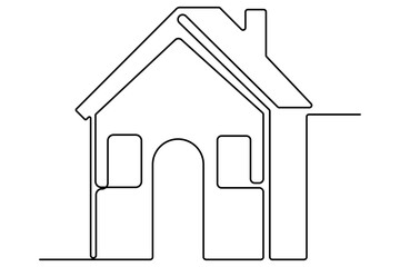 Continuous one line drawing House concept art illustration of white background
