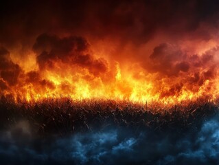 Fototapeta premium Epic Battle Scene: Fiery Sky, Silhouetted Warriors, Intense Atmosphere, Conflict and Confrontation