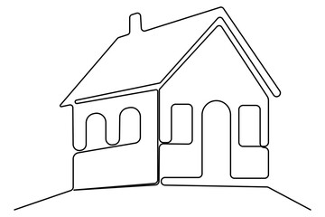 Continuous one line drawing House concept art illustration of white background
