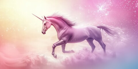 Naklejka premium Celestial pastel world with magical fairy dust and unicorn radiance.