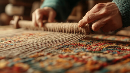 Expert craftsmanship in weaving traditional textile patterns using a hand loom in a rustic workshop