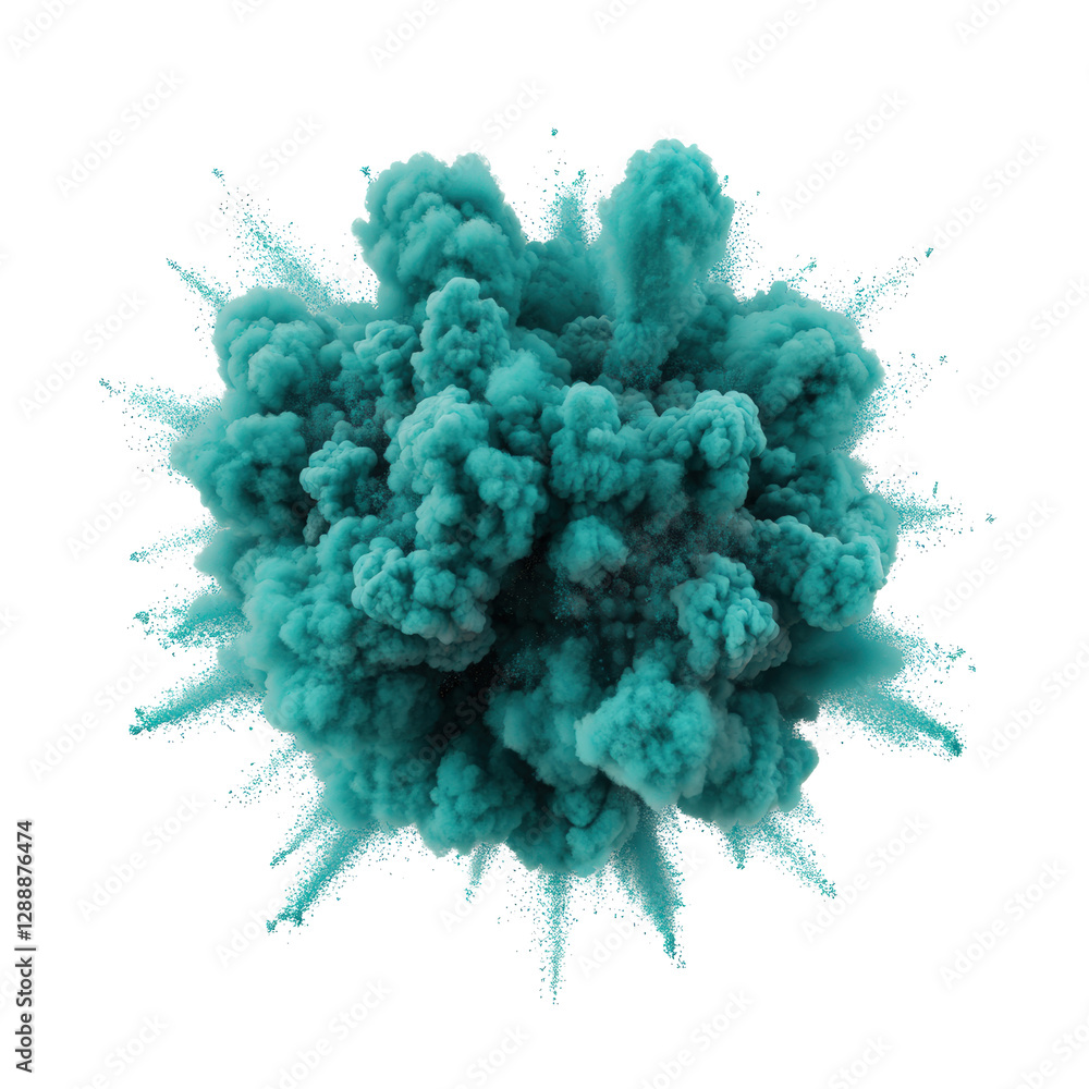 Poster green smoke explosion with vibrant colorful clouds against a dark background isolated on transparent