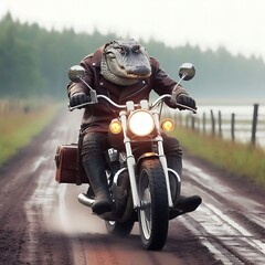 a alligators riding a bike