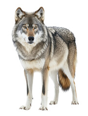 Fototapeta premium Isolated Standing Wolf with Subtle Brown Tones, Isolated on White