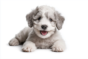 Obraz premium Bedlington Terrier puppy with curly fur on white background