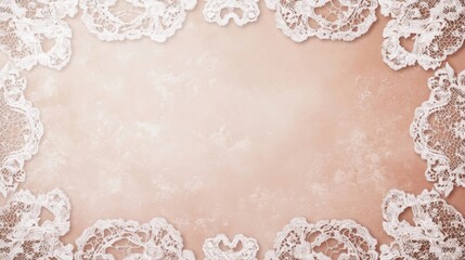 Delicate White Lace Border on a Peach Background
