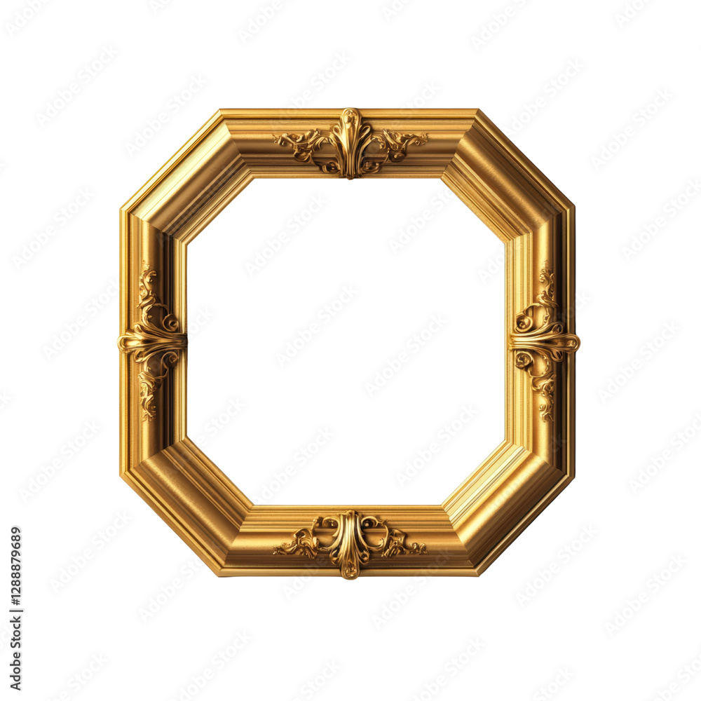 Poster gold frame with floral pattern design suitable for displaying artwork or photographs isolated on tra