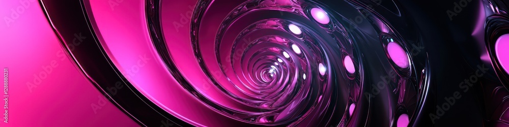 Poster photorealistic spiral design in pink and black with circular patterns, 3d render.