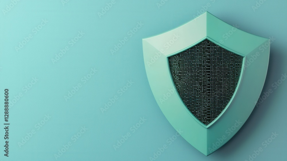 Poster modern shield art with digital patterns in soft green background