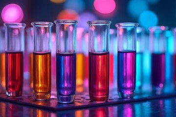 Colorful Test Tubes with Liquids in a Laboratory Setting